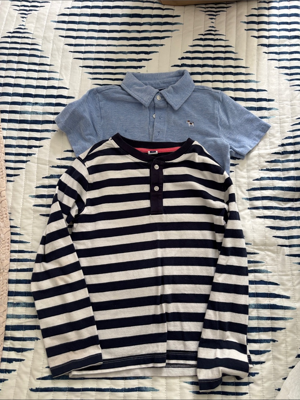 Janie and Jack Light Blue Polo & Navy/White Striped Henley Set - Kids size 6
